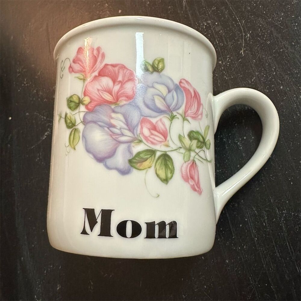 Vintage Only Yours "Mom" Floral Ceramic Coffee Mug 1982 Collectible
